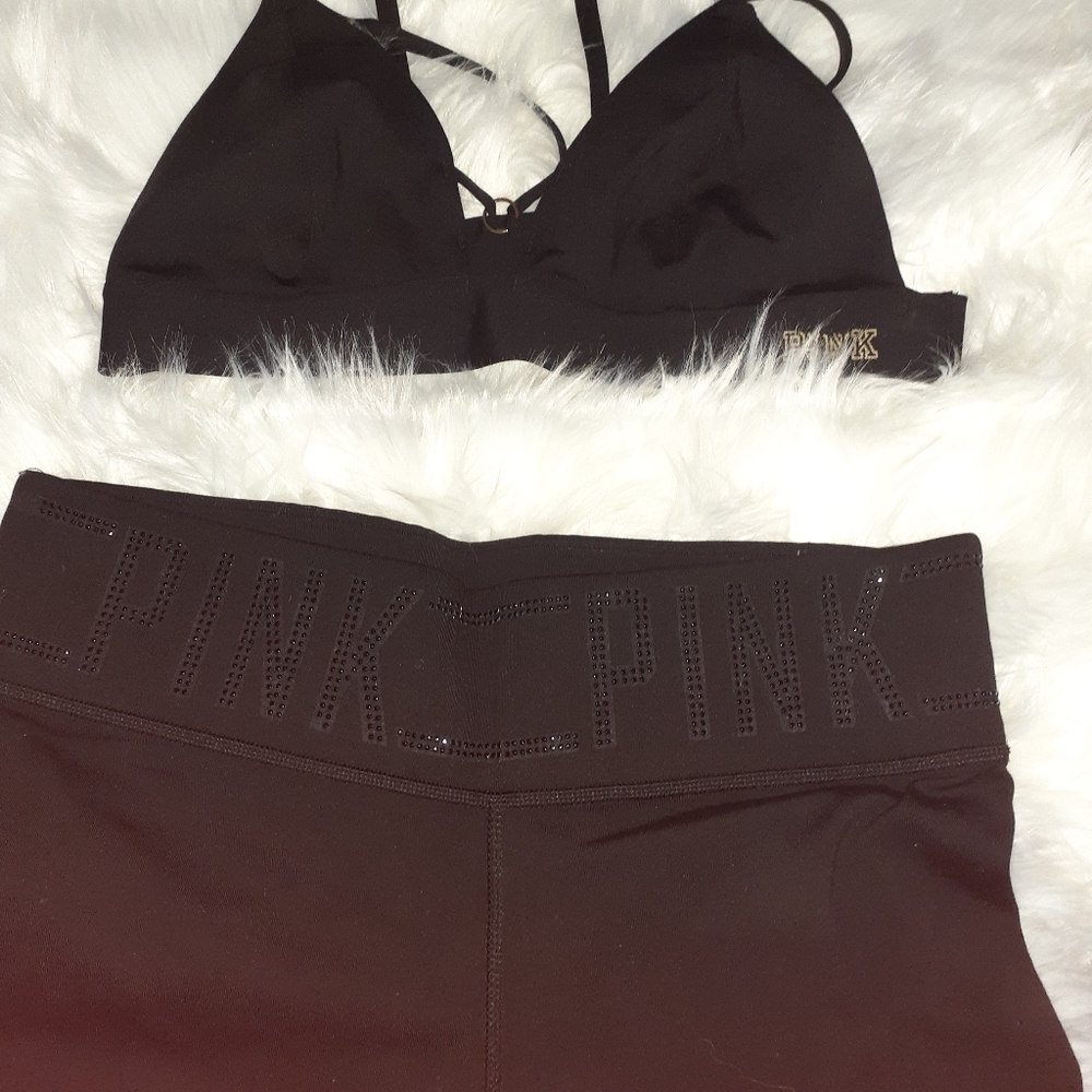 victoria secret set PINK YOGA SET black size Medium